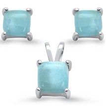 Sterling Silver Natural Larimar Earrings &amp; Pendant Set - $893.06 MXN