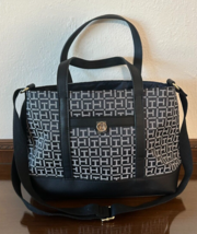 EUC Tommy Hilfiger Tote Square Monogram Jacquard Convertible Black One Size - $49.36