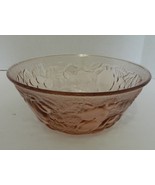 Vegetable Bowl Pink Glass Serving Frosted Bottom Top Edge Fruit in Relief - €14,62 EUR