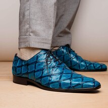 Olivieri Caribbean Genuine Pirarucu Exotic Lace-Up Oxford Blue image 10