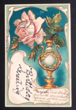 Birthday Greetings Happy Returns Mica Rose in Vase Flower UDB Postcard c1900s - £7.85 GBP
