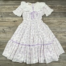 Jeri Bee Square Dance Dress Purple Floral White Eyelet Cottage Core 60&#39;s... - £38.05 GBP