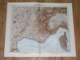 1912 Map Of Southeastern France Marseille Lyon Auvergne Toulouse Corsica - £13.16 GBP