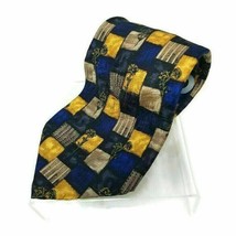 Manzoni Mens Necktie Multicolor Blue Patchwork 100% Silk Classic Tie 59&quot;L - £7.88 GBP
