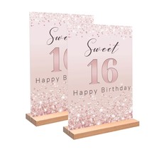 Sweet 16 Birthday Table Decoration For Girls, Rose Gold Glitter 16Th Happy Birth - £24.12 GBP