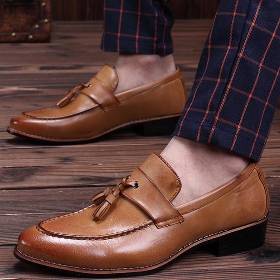 NEW Handmade Men's tan tassel loafers, Autumn fringed casual men's leather shoes