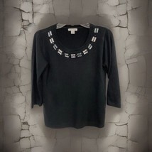 Mercer Street Studio Sweater Womens Small Round Neck 3/4 Sleeve Beaded Career - £9.78 GBP