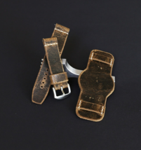Brown leather cuff watch band -18-26mm - Bund strap Aviator Military Han... - $59.00