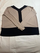 Addison KT2245A Shirt Women Brown & Black V-Neck Blouse Top Size Medium image 2