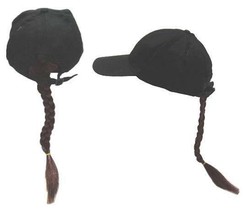 Novelty Baseball Hat With Long Brown Braided Ponytail Hair Costume Dressup - £7.55 GBP