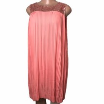 Magari Pleated Coral Sequin Party Cocktail Dress NWT Size Large Sleevele... - £15.22 GBP