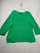 Talbots Waffle Knit Pullover Sweater Womens XL Kelly Green Casual V Neck Comfort - £27.99 GBP