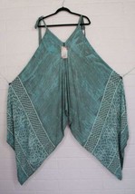 New Sacred Theads OS Teal Blue Gray Exotic Border Print Palazzo Rayon Jumpsuit - £26.78 GBP