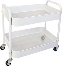 2-Tier White Rolling Cart with Lockable Wheels for Stylish Under Desk St... - $67.27