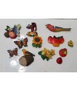 Set of 12 Vintage Refrigerator Magnets Birds Flowers Butterflies Ladybug... - £18.24 GBP