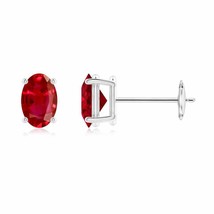 Natural Ruby Oval Solitaire Stud Earrings in 14K Gold (Grade-AAA , 6x4MM) - £1,142.39 GBP