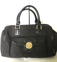 DKNY Leather Trim and Gold Hardware Black Canvas Tote Bag - £31.93 GBP