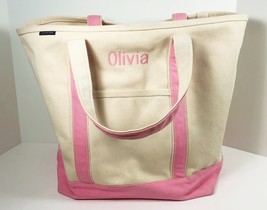 Lands End Canvas Tote Beach Bag Extra Large Heavy Duty Boat Style PINK Olivia - £31.64 GBP