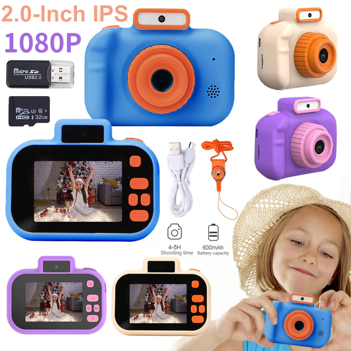 Mini Kids Camera 2 Inch HD IPS Screen Vintage Digital Camera Dual-camera USB - £11.22 GBP+