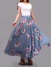 Pink Floral Long Chiffon Skirt Women Summer Plus Size Flower Chiffon Skirt image 7