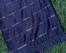 Blue Dupatta Shawl, Abaya, Viscose Silk cotton blend Embroidered Fabric DP930 - £8.64 GBP