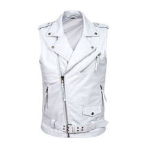 White Western Original Vest Coat Lambskin Leather Jacket Men&#39;s Button Wa... - $143.06+