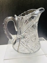 Hobstar Pattern Cut Glass Cocktail Water Milk Pitcher 8-inch Vintage Crystal - £32.12 GBP
