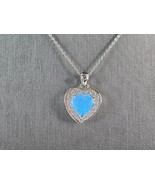 Womens Sterling Silver Blue Opal Heart Pendant Necklace 5.8g E7490 - $68.49 CAD