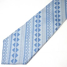 Rare Unique Tie Rivetz of Boston Vintage White &amp; Blue Geometric 54&quot; x 4&quot; - £40.63 GBP