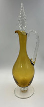 Vintage Amber Glass Wine Decanter With Stopper MCM Twist Handle Stopper - $99.99