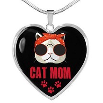Express Your Love Gifts Cat Lover Necklace Cat Mom Heart Pendant Stainless Steel - £35.57 GBP