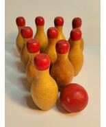 10 Wood Bowling Pins &amp; 1 Ball For Table Top - $47.70 CAD