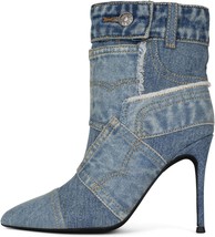 Nib Jeffrey Campbell Denimous Denim Stiletto Pointed Toe Ankle Boots 7.5 - £154.58 GBP