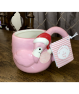 Coffee or Cocoa Mug Pink Flamingo Santa Claus  Coming to Town  CHRISTMAS - $210.15 MXN