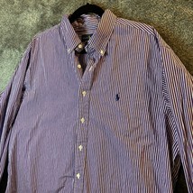 Ralph Lauren Dress Shirt Mens 17.5 34/35 Purple Striped Classic Fit Button Up - £11.10 GBP