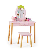 Kids Vanity Table Stool Set Children Gift with Mirror Wooden Legs Drawer... - £106.93 GBP