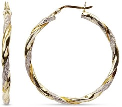 Sterling Silver Two Tone Light Weight Italian Design Hoop Earrings For Women - £50.92 GBP