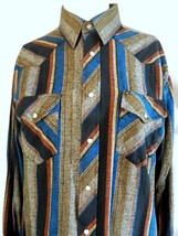 Vintage Mens Wrangler Western Striped Cotton Pearl Snap Button Cowboy Shirt XL - £23.64 GBP