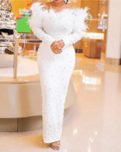 Spring and Autumn African Women Long Sleeve White Long Dress - $62.95