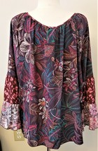 Johnny Was Toledo Tiered Silk Blouse Sz.XXL Multicolor Floral Print - £109.43 GBP