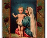 Merry Christmas Nativity Scene Pine Boughs Gilt DB Postcard O18 - $3.91