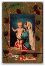 Merry Christmas Nativity Scene Pine Boughs Gilt DB Postcard O18 - £3.07 GBP