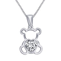 14K White Gold Plated Simulated Diamond Teddy Bear Heart Love Pendant Chain Xmas - £39.49 GBP