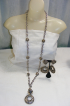 Vintage Opera Length Silver Chain Link Necklace Matching 3&quot; Dangle Clip ... - $1,095.55 MXN