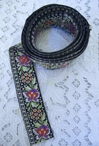 Vintage Embroidered Silk Ribbon Trim 4 YDS 1 3/8&quot; wide Floral Antique from Paris - £71.58 GBP