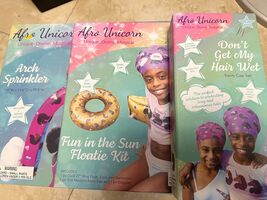 3 Pack Afro Unicorn Split ring &amp; Floatie Kit Arm Float Swim + 2 hair Cap - $65.31