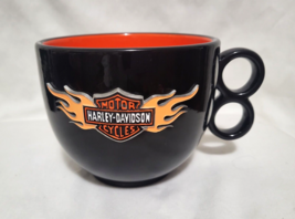 Large HARLEY-DAVIDSON Mug w/Raised Metal Shield &amp; Flame Wings 2 Finger h... - $16.99