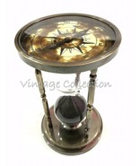 Antique Brass Sand Timer Vintage Nautical Decorative Hourglass with Compass - £47.21 GBP