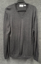 Calvin Klein Sweater Mens Large Gray V-Neck Extra Fine Merino Wool Light... - £19.37 GBP