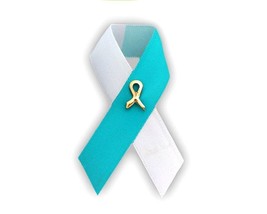 Teal &amp; White Cancer Awareness Ribbon Pin - $14.99